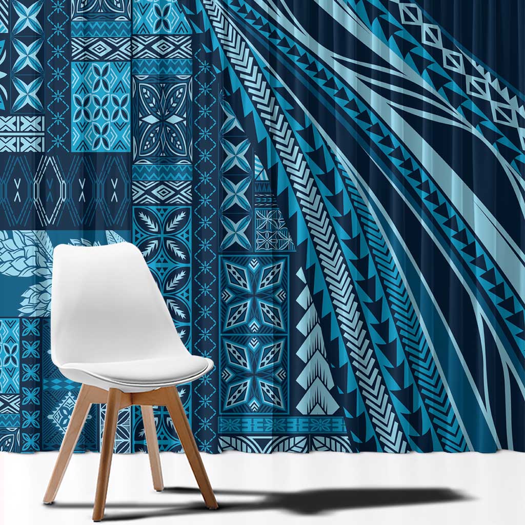 Pasifika Women's Day - Samoa Siapo Malu Tattoo Inspired Window Curtain Navy Blue