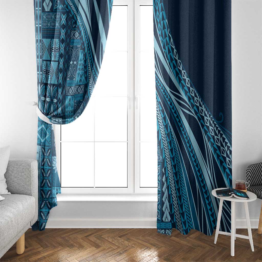 Pasifika Women's Day - Samoa Siapo Malu Tattoo Inspired Window Curtain Navy Blue