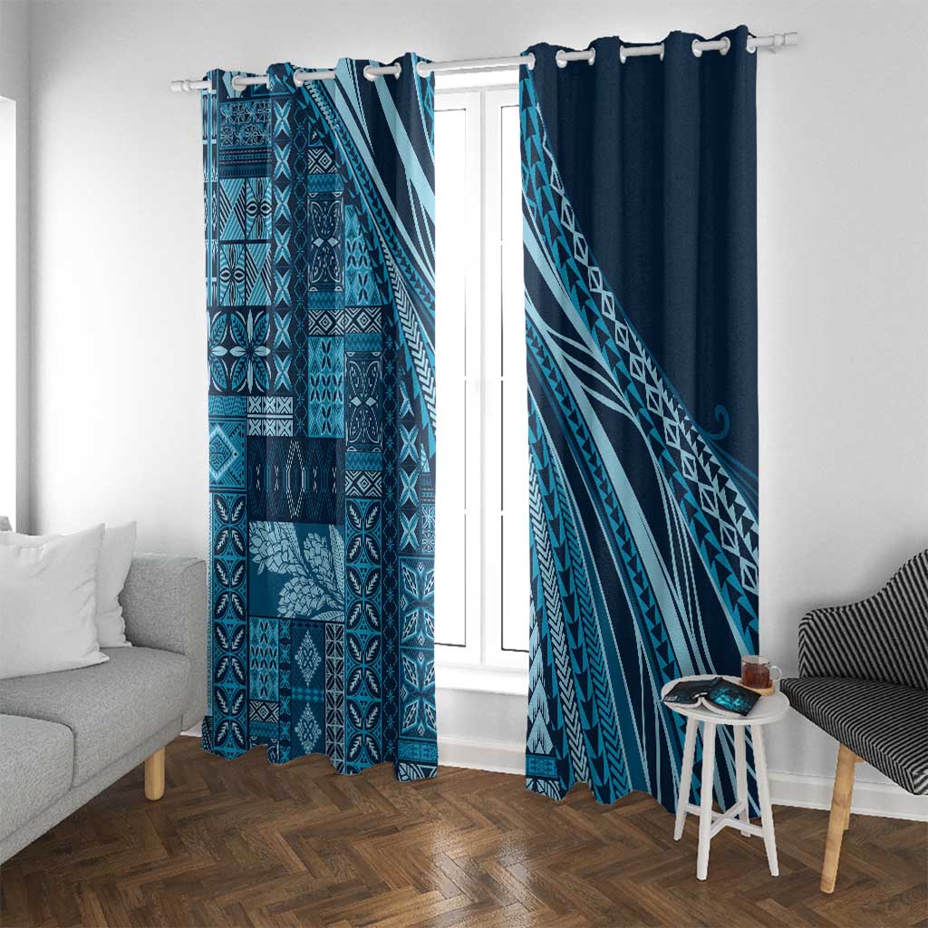 Pasifika Women's Day - Samoa Siapo Malu Tattoo Inspired Window Curtain Navy Blue