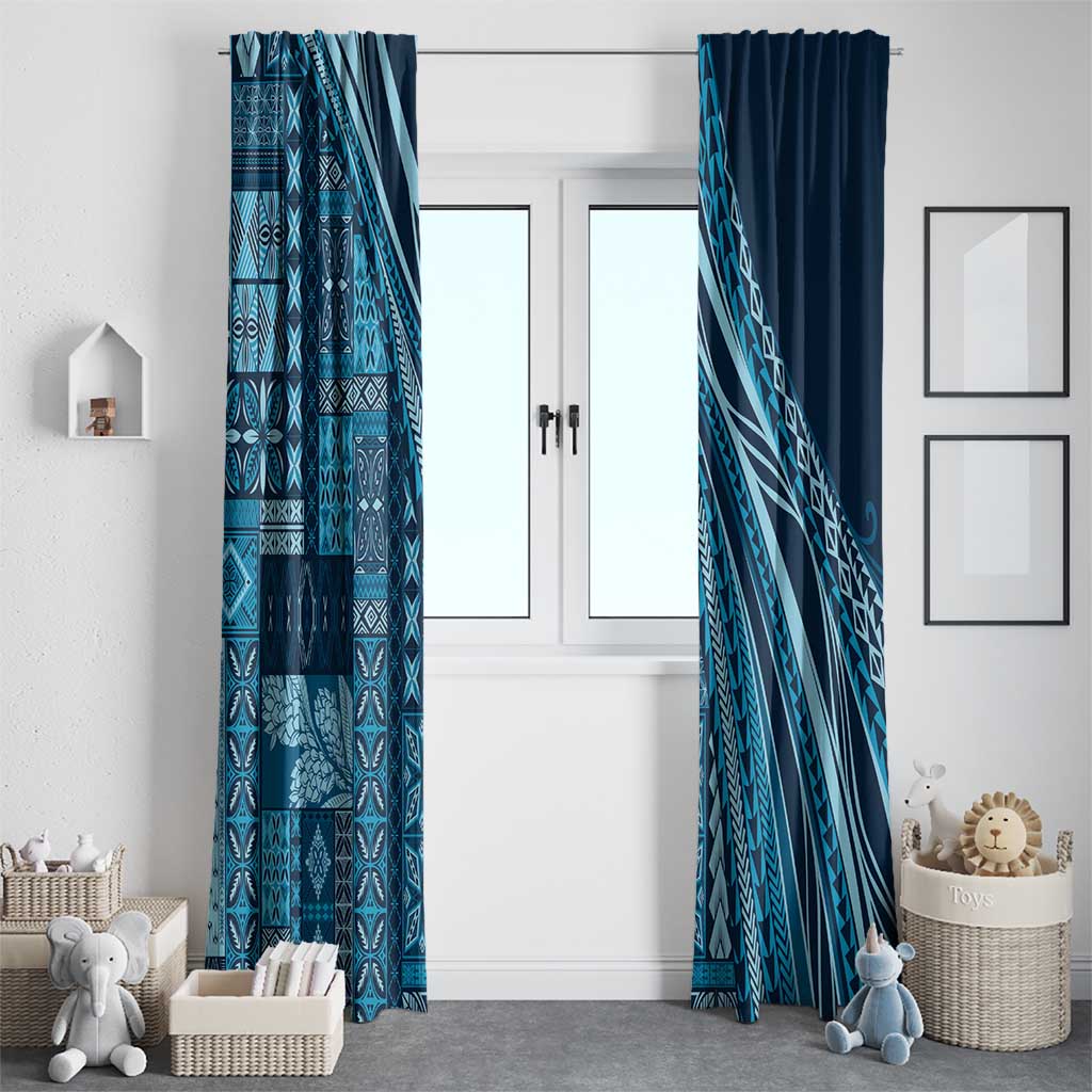 Pasifika Women's Day - Samoa Siapo Malu Tattoo Inspired Window Curtain Navy Blue