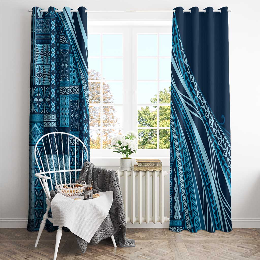 Pasifika Women's Day - Samoa Siapo Malu Tattoo Inspired Window Curtain Navy Blue