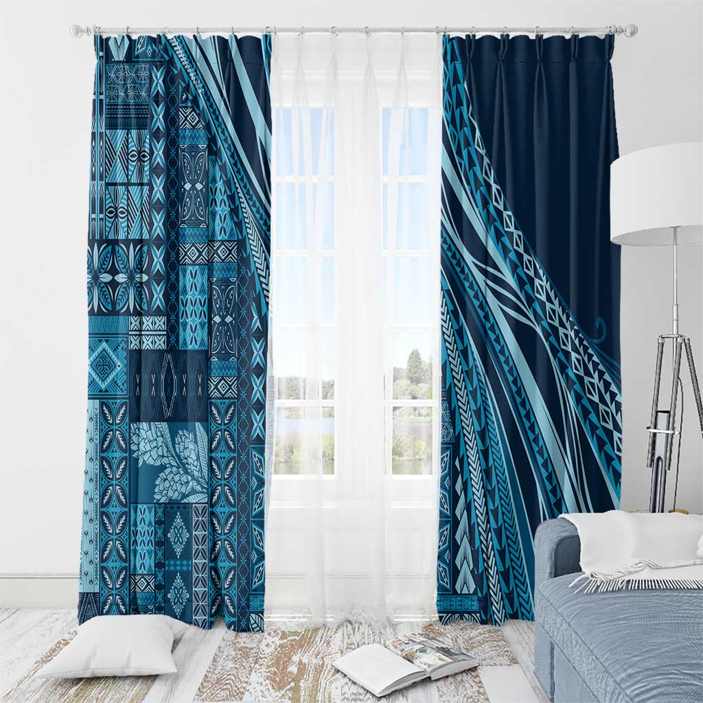 Pasifika Women's Day - Samoa Siapo Malu Tattoo Inspired Window Curtain Navy Blue