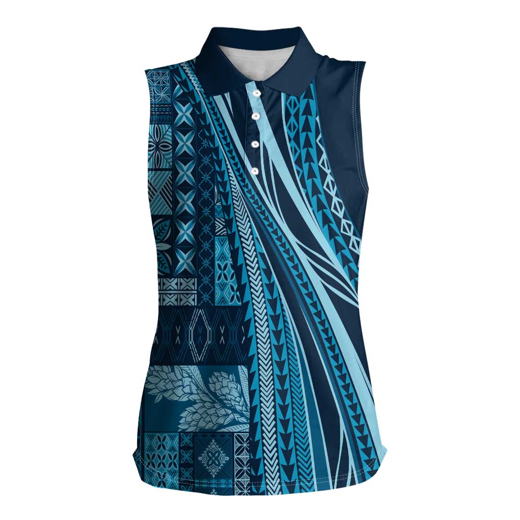 Pasifika Women's Day - Samoa Siapo Malu Tattoo Inspired Women Sleeveless Polo Shirt Navy Blue