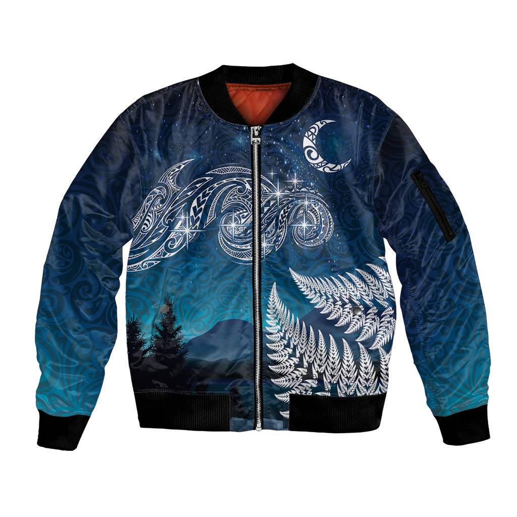 New Zealand Matariki Sleeve Zip Bomber Jacket Starry Night Style