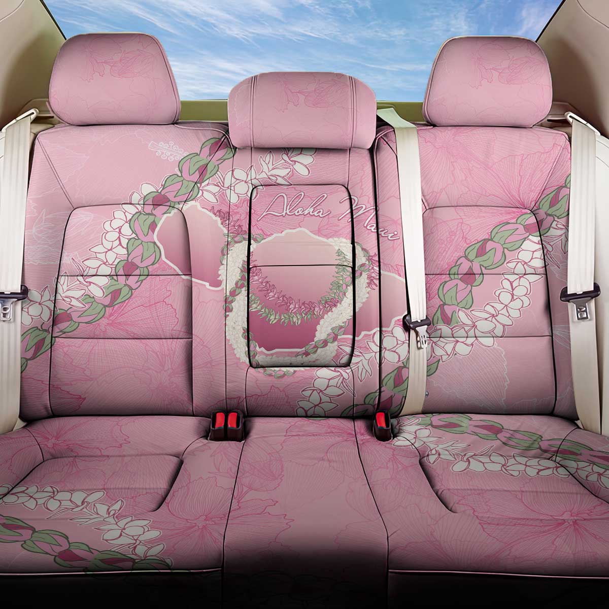 Hawaii Maui Island Flowers Lei Back Car Seat Cover Lokelani Rose Pink LT7 One Size Pink - Polynesian Pride