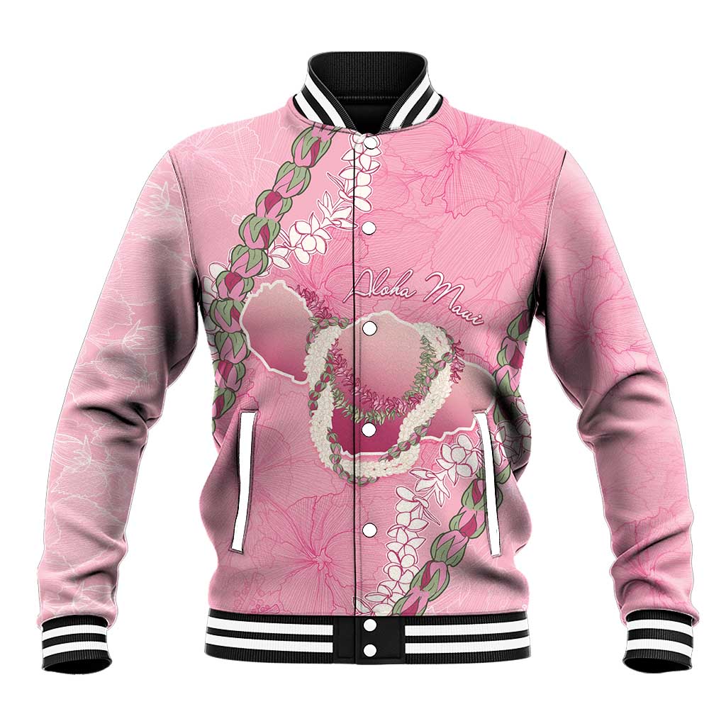 Hawaii Maui Island Flowers Lei Baseball Jacket Lokelani Rose Pink LT7 Unisex Pink - Polynesian Pride
