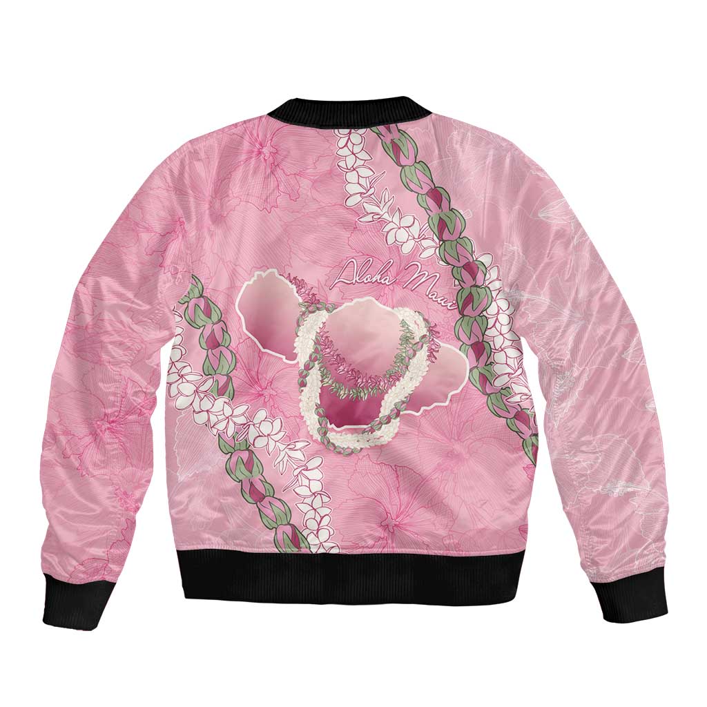 Hawaii Maui Island Flowers Lei Bomber Jacket Lokelani Rose Pink