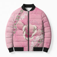Hawaii Maui Island Flowers Lei Bomber Puffer Jacket Lokelani Rose Pink