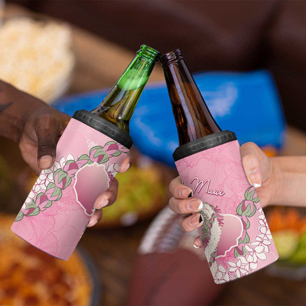 Hawaii Maui Island Flowers Lei 4 in 1 Can Cooler Tumbler Lokelani Rose Pink