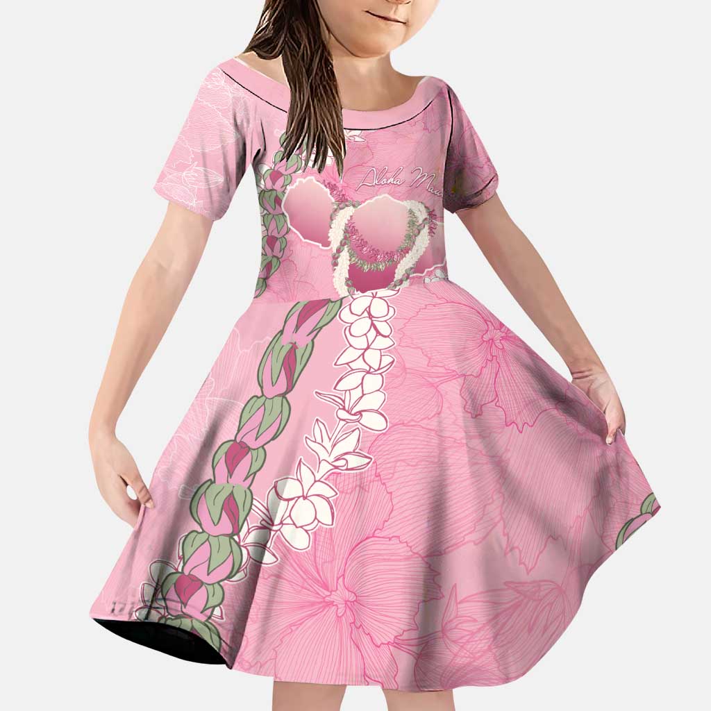 Hawaii Maui Island Flowers Lei Family Matching Long Sleeve Bodycon Dress and Hawaiian Shirt Lokelani Rose Pink