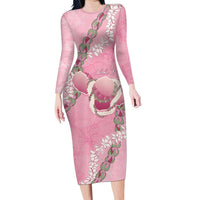 Hawaii Maui Island Flowers Lei Family Matching Long Sleeve Bodycon Dress and Hawaiian Shirt Lokelani Rose Pink