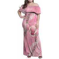 Hawaii Maui Island Flowers Lei Family Matching Off Shoulder Maxi Dress and Hawaiian Shirt Lokelani Rose Pink