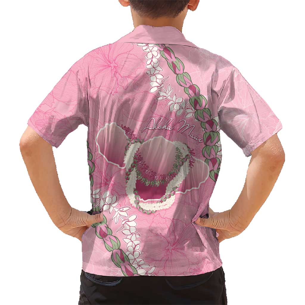 Hawaii Maui Island Flowers Lei Family Matching Off Shoulder Short Dress and Hawaiian Shirt Lokelani Rose Pink
