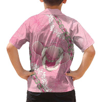Hawaii Maui Island Flowers Lei Family Matching Off Shoulder Short Dress and Hawaiian Shirt Lokelani Rose Pink