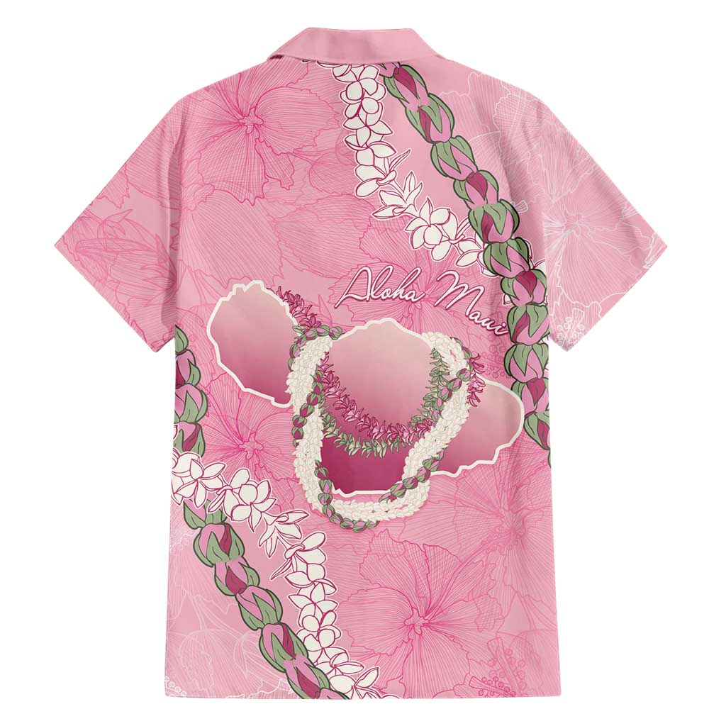 Hawaii Maui Island Flowers Lei Family Matching Off Shoulder Short Dress and Hawaiian Shirt Lokelani Rose Pink