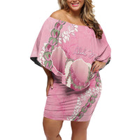 Hawaii Maui Island Flowers Lei Family Matching Off Shoulder Short Dress and Hawaiian Shirt Lokelani Rose Pink