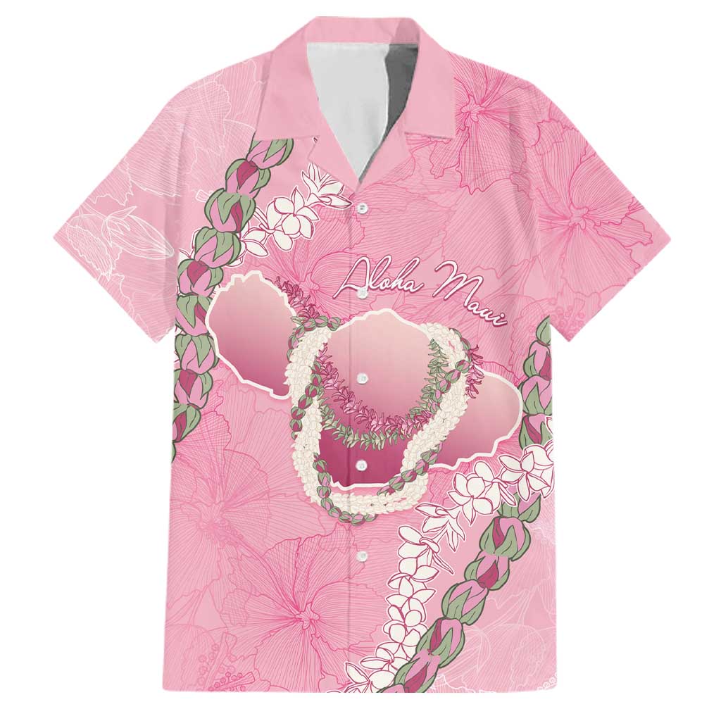 Hawaii Maui Island Flowers Lei Family Matching Puletasi and Hawaiian Shirt Lokelani Rose Pink