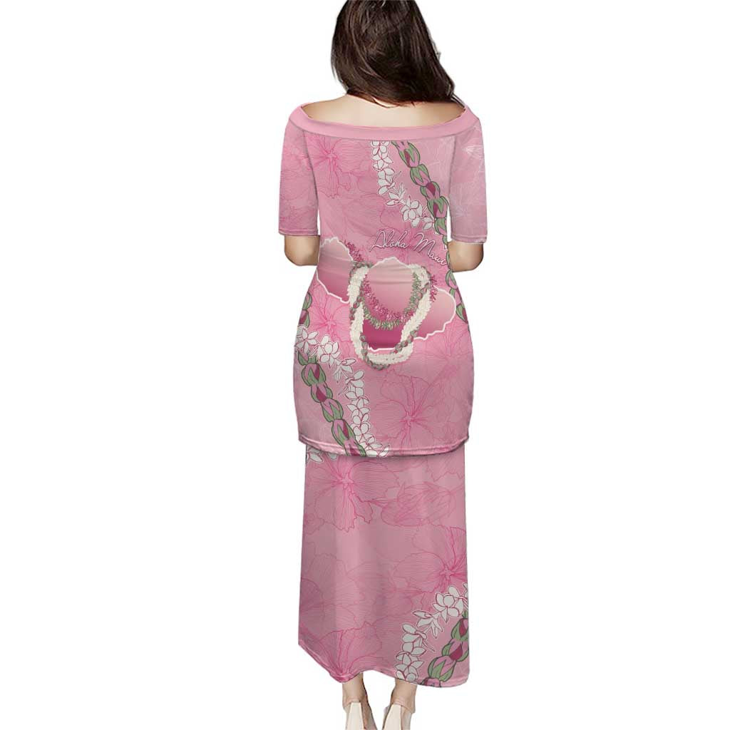 Hawaii Maui Island Flowers Lei Family Matching Puletasi and Hawaiian Shirt Lokelani Rose Pink