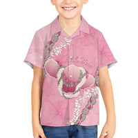 Hawaii Maui Island Flowers Lei Family Matching Puletasi and Hawaiian Shirt Lokelani Rose Pink