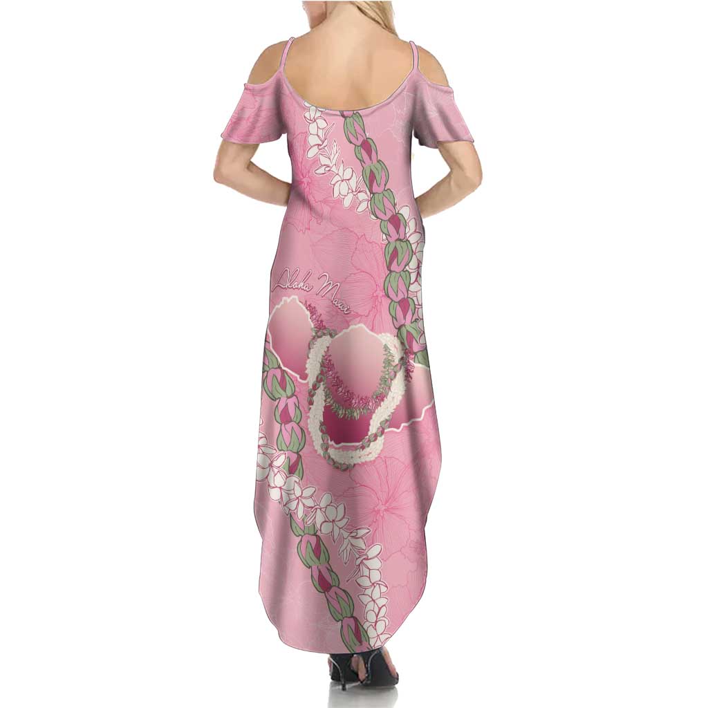 Hawaii Maui Island Flowers Lei Family Matching Summer Maxi Dress and Hawaiian Shirt Lokelani Rose Pink
