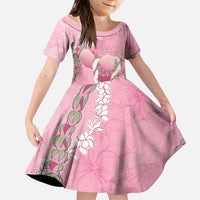 Hawaii Maui Island Flowers Lei Kid Short Sleeve Dress Lokelani Rose Pink