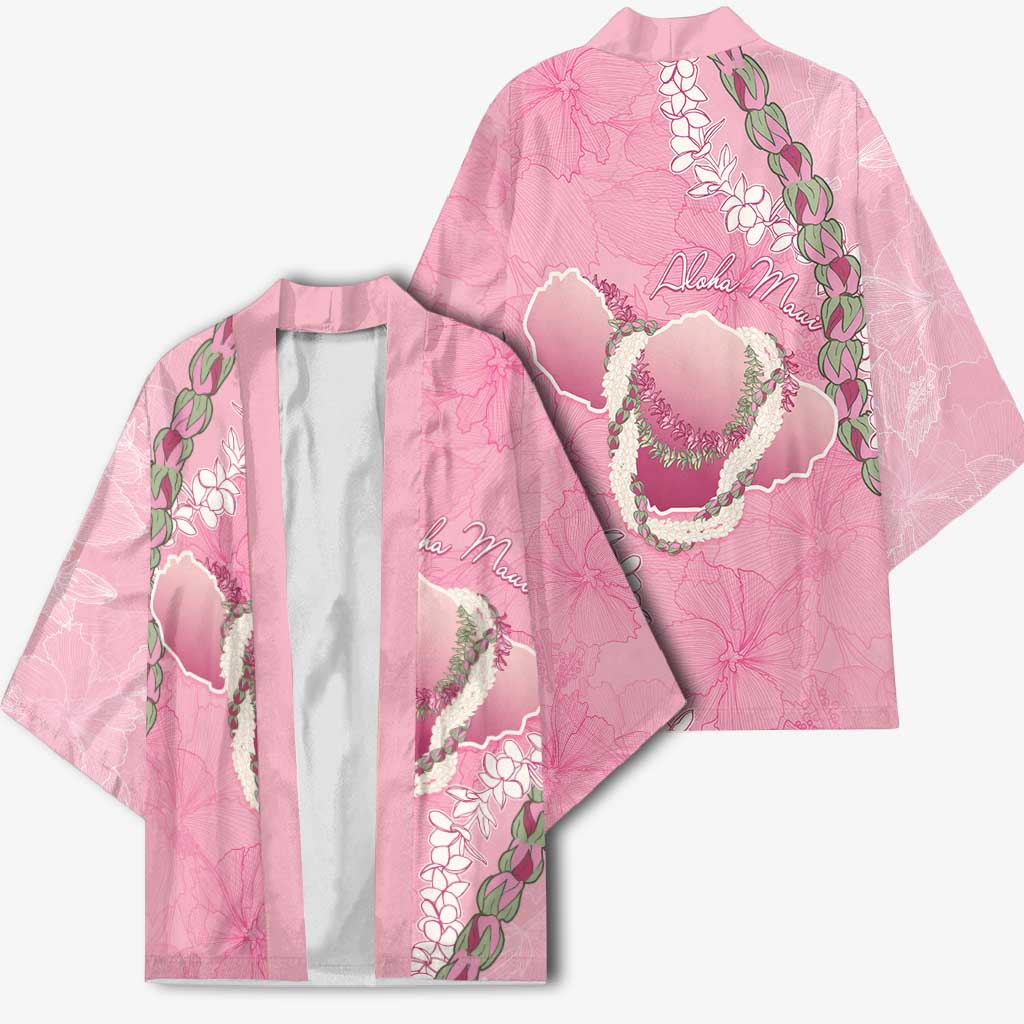 Hawaii Maui Island Flowers Lei Kimono Lokelani Rose Pink