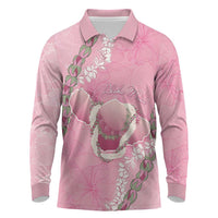 Hawaii Maui Island Flowers Lei Long Sleeve Polo Shirt Lokelani Rose Pink