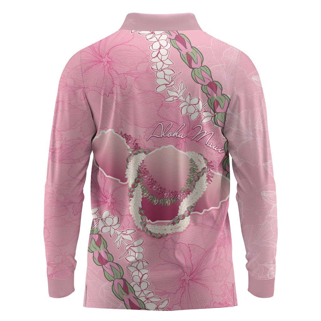Hawaii Maui Island Flowers Lei Long Sleeve Polo Shirt Lokelani Rose Pink