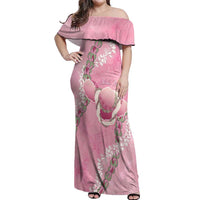 Hawaii Maui Island Flowers Lei Off Shoulder Maxi Dress Lokelani Rose Pink LT7 Women Pink - Polynesian Pride