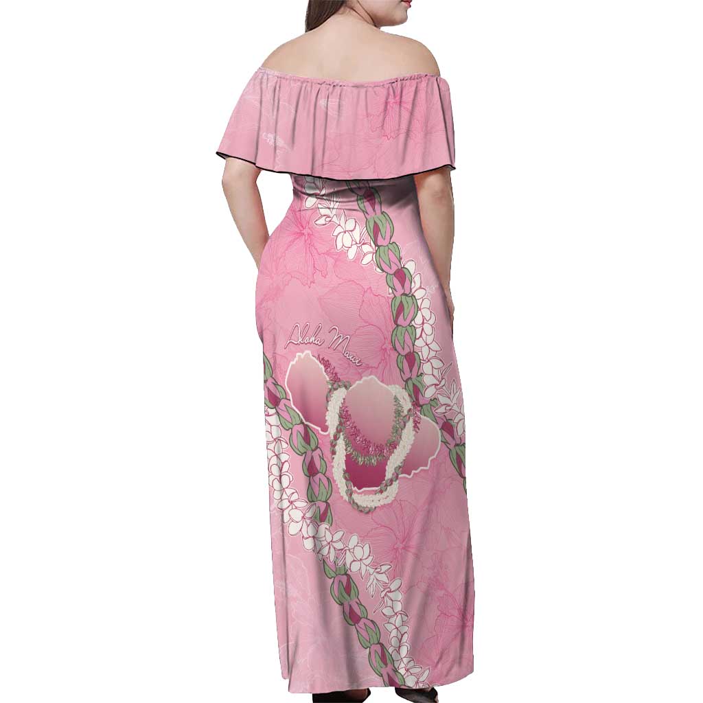 Hawaii Maui Island Flowers Lei Off Shoulder Maxi Dress Lokelani Rose Pink LT7 - Polynesian Pride