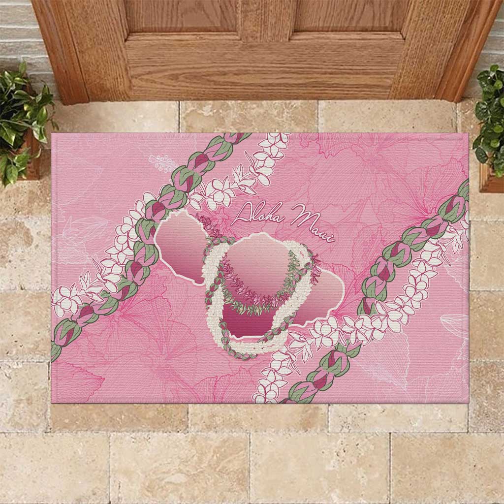Hawaii Maui Island Flowers Lei Rubber Doormat Lokelani Rose Pink