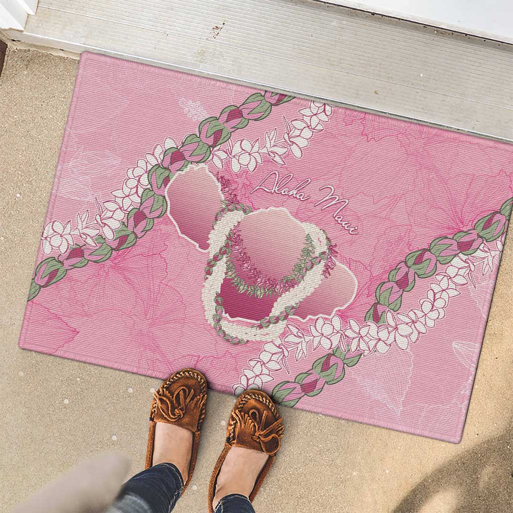 Hawaii Maui Island Flowers Lei Rubber Doormat Lokelani Rose Pink
