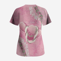 Hawaii Maui Island Flowers Lei Scrub Top Lokelani Rose Pink