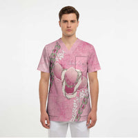 Hawaii Maui Island Flowers Lei Scrub Top Lokelani Rose Pink