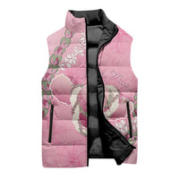 Hawaii Maui Island Flowers Lei Sleeveless Puffer Jacket Lokelani Rose Pink