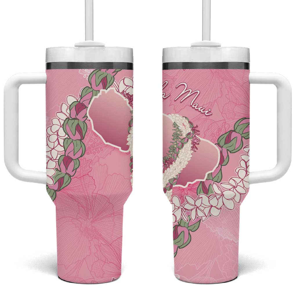 Hawaii Maui Island Flowers Lei Tumbler With Handle Lokelani Rose Pink LT7 One Size: 40 oz Pink - Polynesian Pride