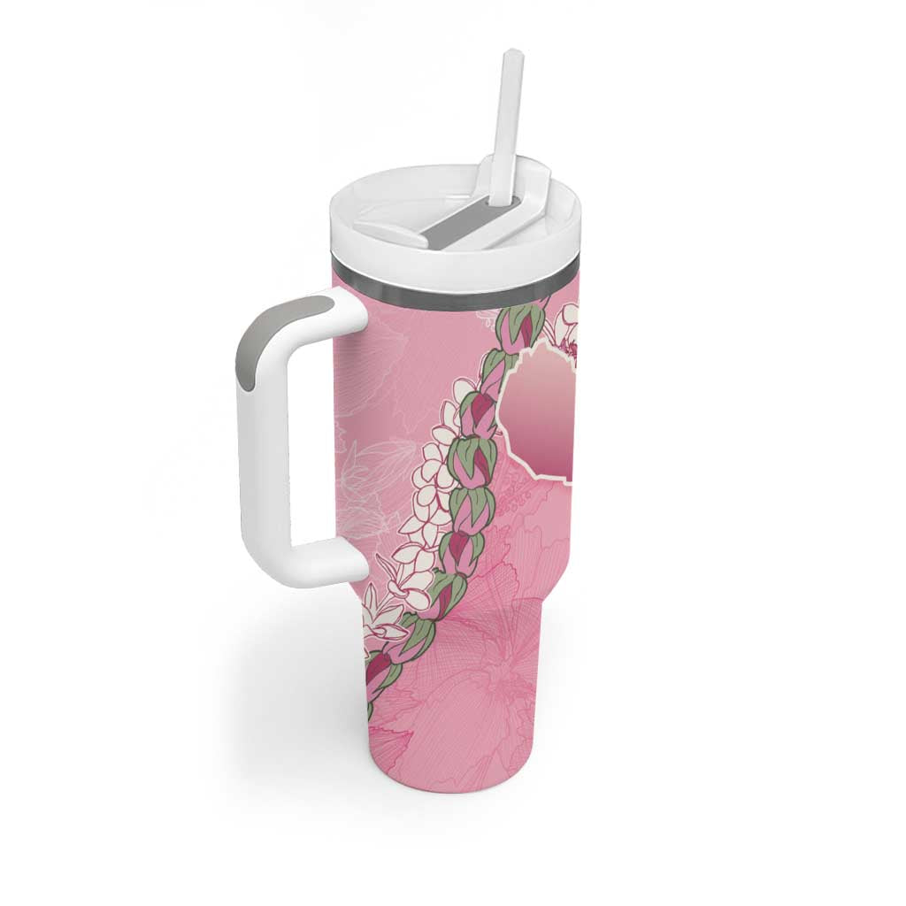 Hawaii Maui Island Flowers Lei Tumbler With Handle Lokelani Rose Pink LT7 - Polynesian Pride