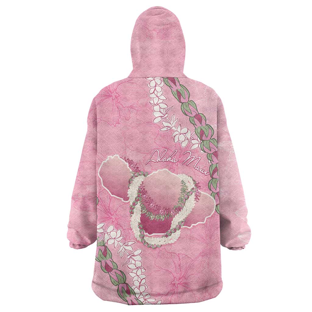 Hawaii Maui Island Flowers Lei Wearable Blanket Hoodie Lokelani Rose Pink