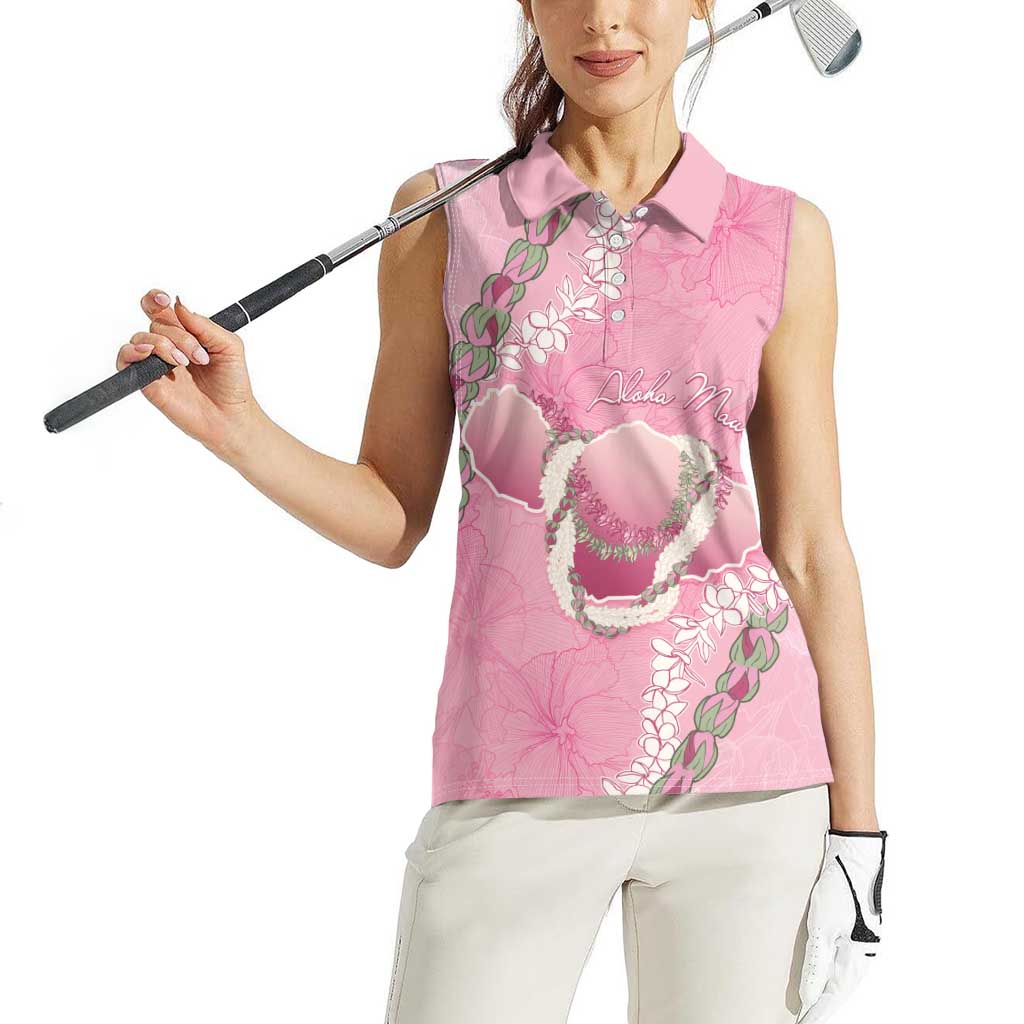 Hawaii Maui Island Flowers Lei Women Sleeveless Polo Shirt Lokelani Rose Pink