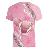 Hawaii Maui Island Flowers Lei Women V-Neck T-Shirt Lokelani Rose Pink