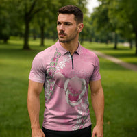 Hawaii Maui Island Flowers Lei Zipper Polo Shirt Lokelani Rose Pink