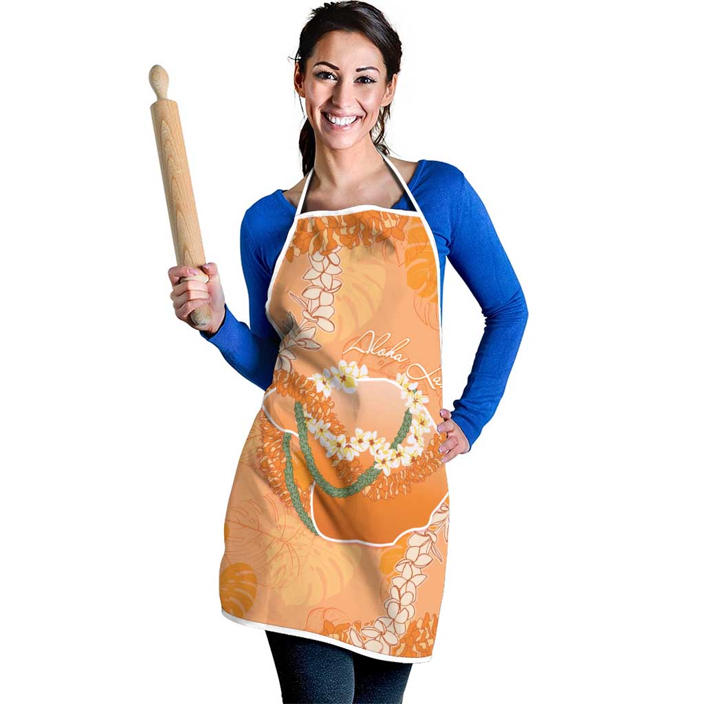 Hawaii Lanai Island Flowers Lei Apron Orange Kaunaoa Mix Maile