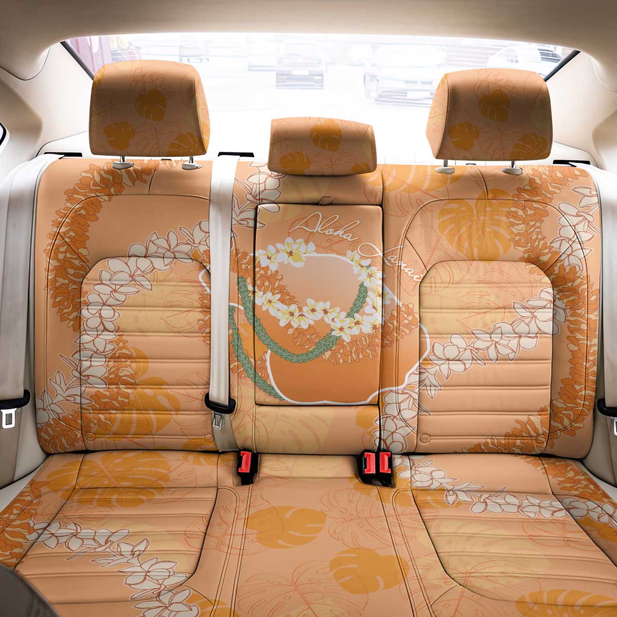 Hawaii Lanai Island Flowers Lei Back Car Seat Cover Orange Kaunaoa Mix Maile LT7 - Polynesian Pride