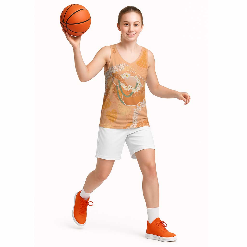 Hawaii Lanai Island Flowers Lei Basketball Jersey Orange Kaunaoa Mix Maile
