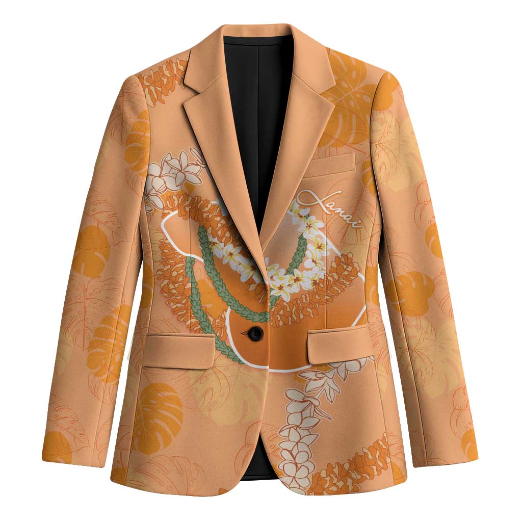 Hawaii Lanai Island Flowers Lei Blazer Orange Kaunaoa Mix Maile LT7 Unisex Orange - Polynesian Pride