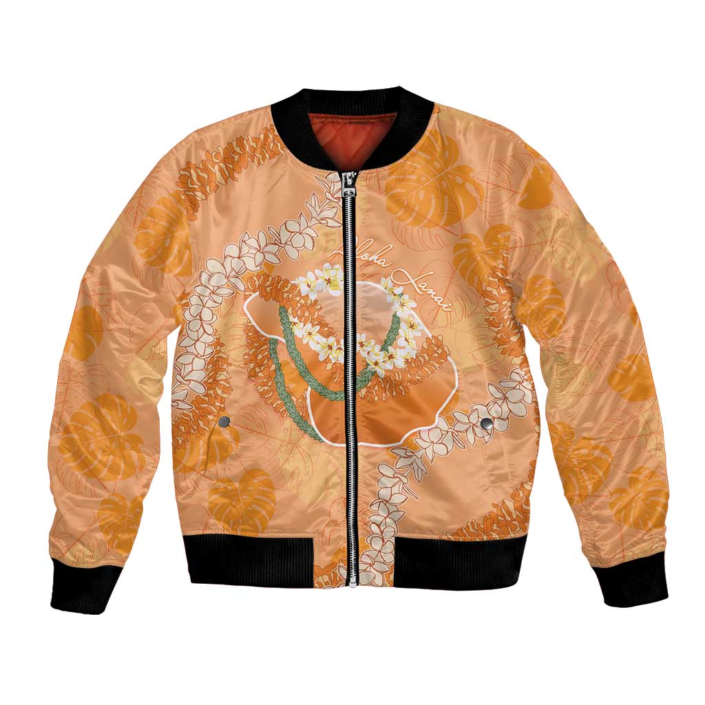 Hawaii Lanai Island Flowers Lei Bomber Jacket Orange Kaunaoa Mix Maile LT7 Unisex Orange - Polynesian Pride