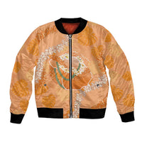 Hawaii Lanai Island Flowers Lei Bomber Jacket Orange Kaunaoa Mix Maile LT7 Unisex Orange - Polynesian Pride