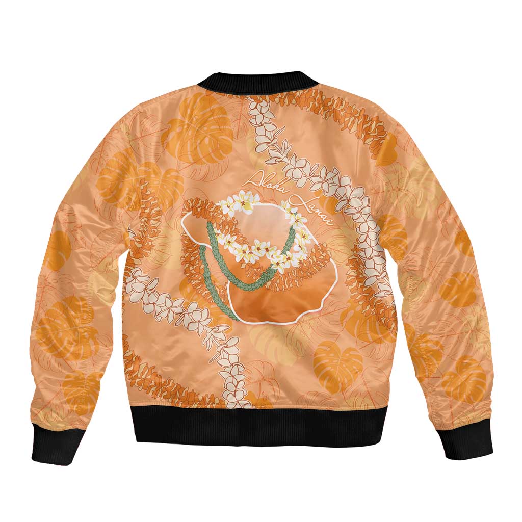 Hawaii Lanai Island Flowers Lei Bomber Jacket Orange Kaunaoa Mix Maile LT7 - Polynesian Pride