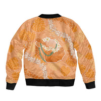 Hawaii Lanai Island Flowers Lei Bomber Jacket Orange Kaunaoa Mix Maile LT7 - Polynesian Pride