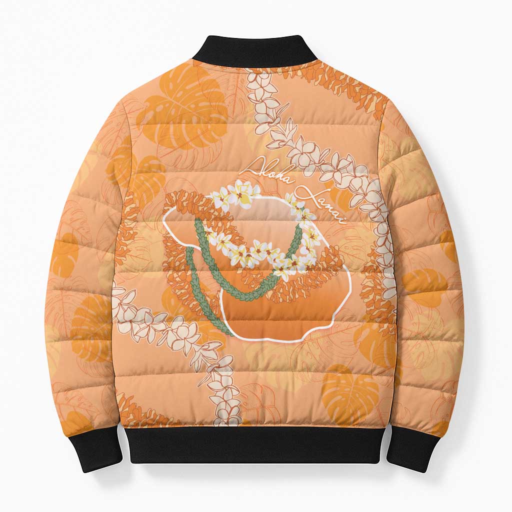 Hawaii Lanai Island Flowers Lei Bomber Puffer Jacket Orange Kaunaoa Mix Maile